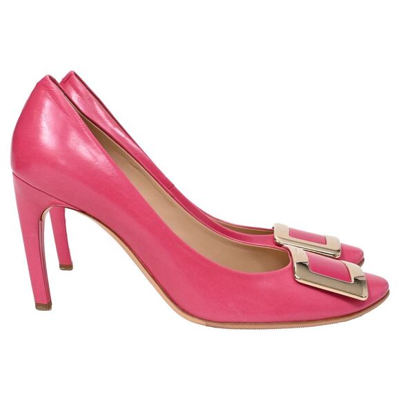 Roger Vivier Shoes - Roger Vivier Trompette Buckle Detail Pumps in Pink Calfskin Leather